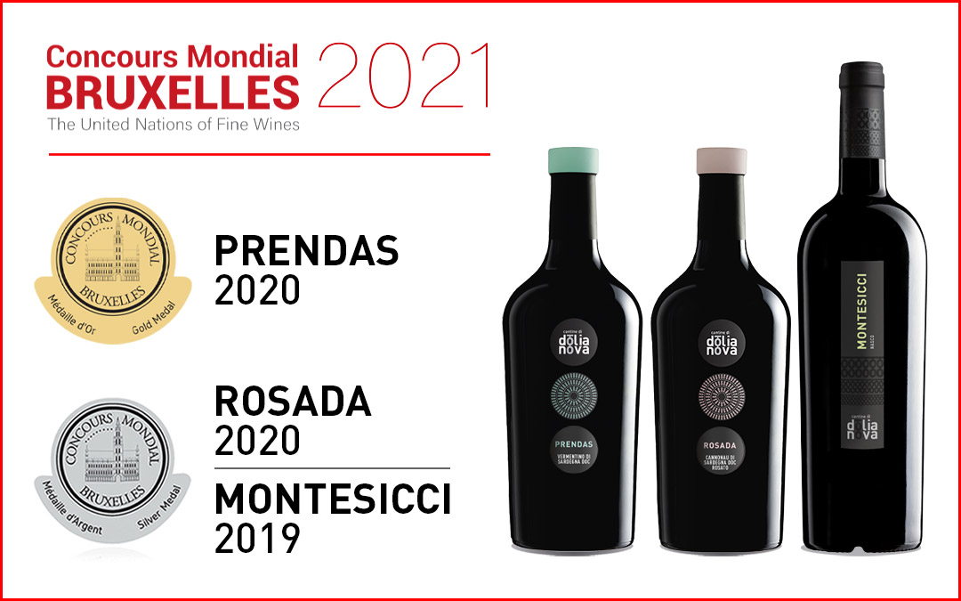 3 vini delle Cantine di Dolianova premiati al Concours Mondial di Bruxelles 2021.