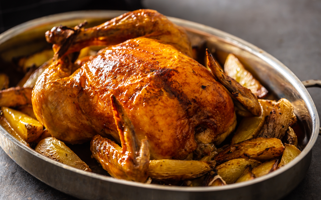 pollo al forno con patate e vino bianco